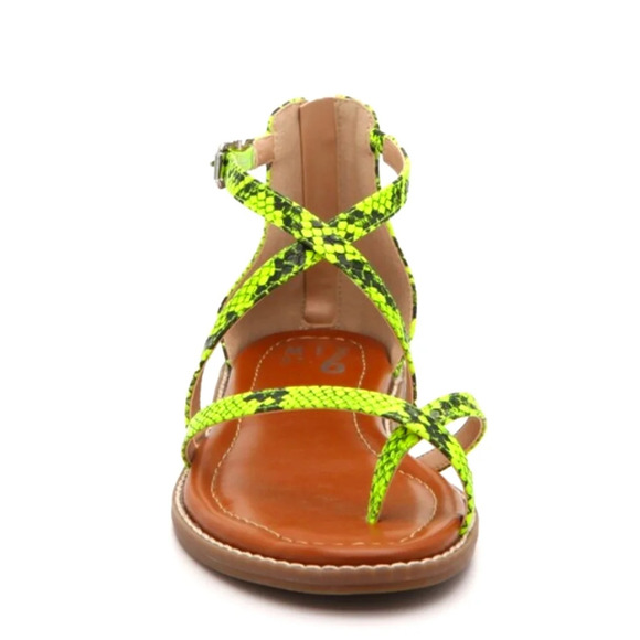 NWT mix no. 6 yellow snakeskin strappy flat neon sandal size 7.5 - Picture 2 of 6